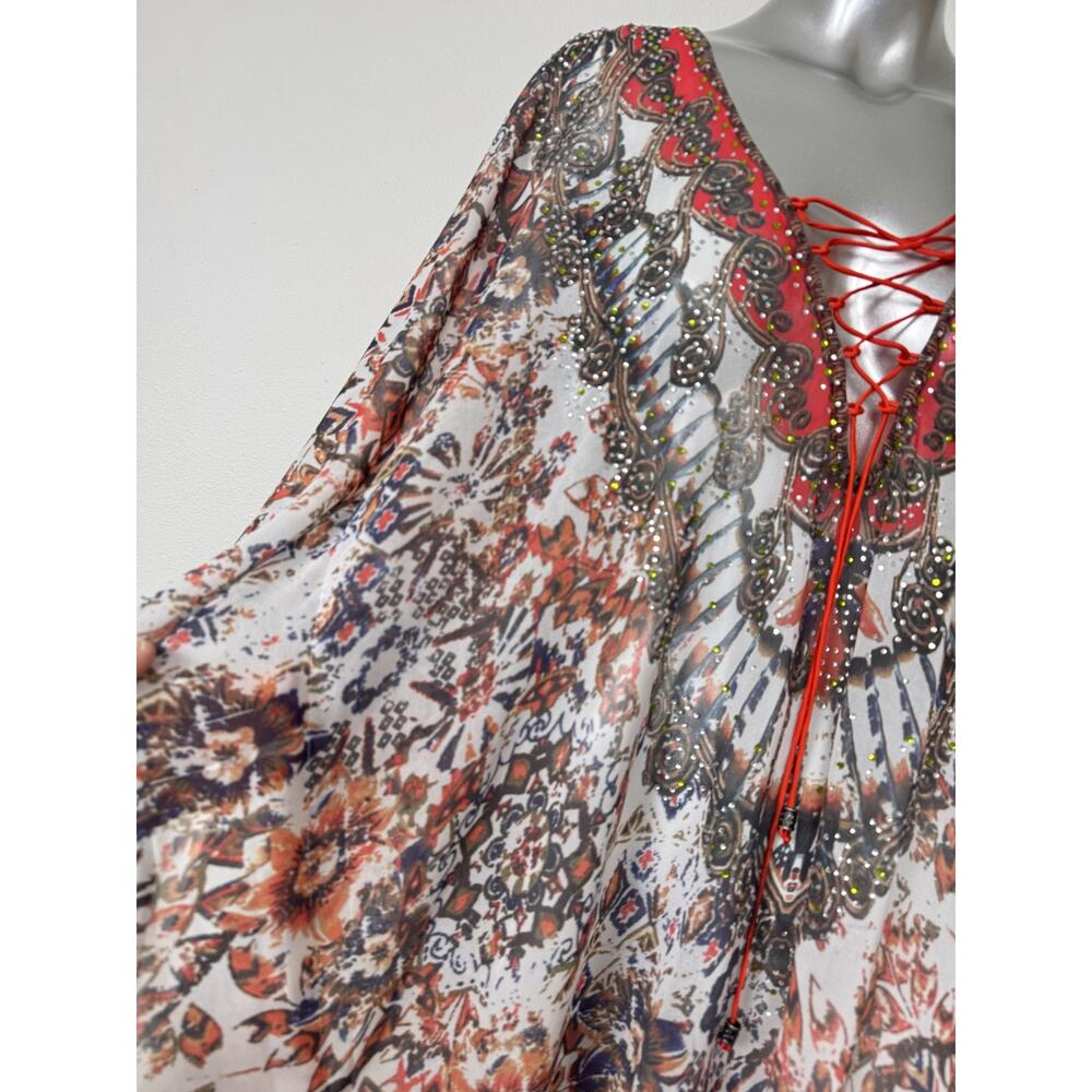 Satin Crystal Kimono Kaftan OS Camilla Rhinestone Resort Swim Colleen Lopez - Picture 12 of 16